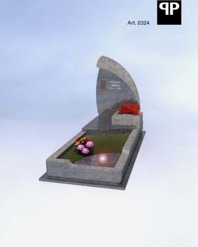 Monumento funebre decennale in granito con elemento curvo decorativo - Onoranze Funebri Musocco Milano