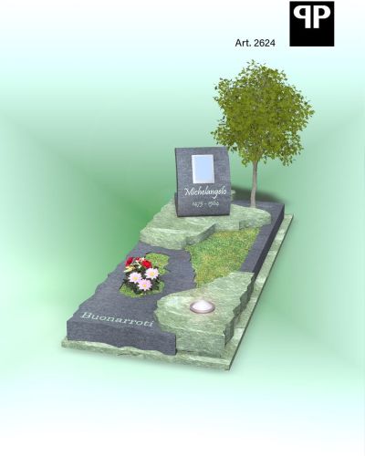 Monumento funebre decennale in granito con alberello e base rialzata - Onoranze Funebri Musocco Milano