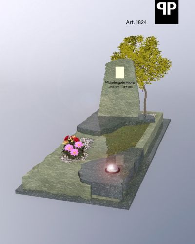 Monumento funebre decennale in granito con alberello e base ampia - Onoranze Funebri Musocco Milano