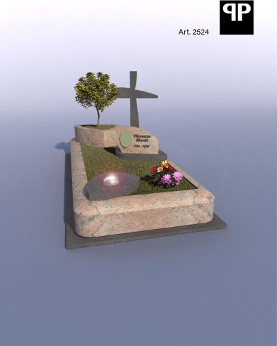 Monumento funebre decennale in granito con croce e alberello laterale - Onoranze Funebri Musocco Milano