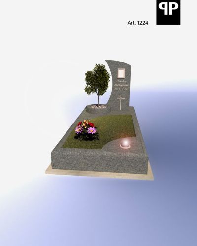 Monumento funebre decennale in granito dal design geometrico con alberello - Onoranze Funebri Musocco Milano
