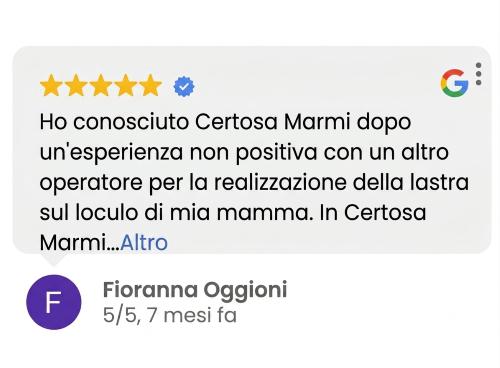 recensioni 5 stelle per lastra loculo posato da onoranze funebri Musocco a Milano
