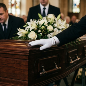 necrofori con guanti bianchi e cofano funebre con fiori allestiti da onoranze funebri Musocco Milano
