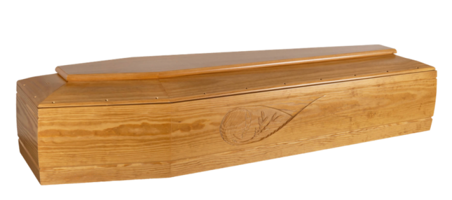 Cofano funebre in legno chiaro dal design sobrio - Onoranze Funebri Musocco Milano