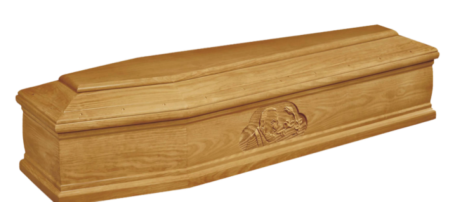 Cofano funebre in legno chiaro con decoro centrale floreale inciso - Onoranze Funebri Musocco Milano