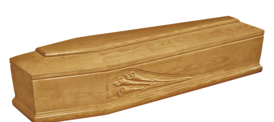 Cofano funebre in legno miele con motivo decorativo - Onoranze Funebri Musocco Milano