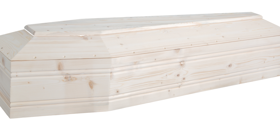 Cofano funebre legno grezzo bianco dal profilo ottagonale sobrio - Onoranze Funebri Musocco Milano