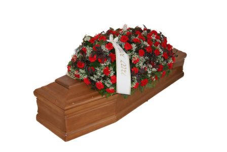 Corona funebre rossa con fiori misti - Onoranze Funebri Musocco Milano