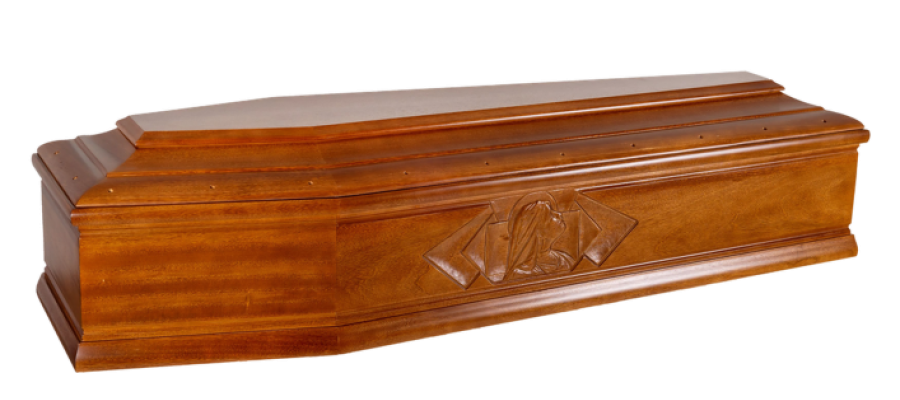 Cofano funebre in legno chiaro con motivo decorativo - Onoranze Funebri Musocco Milano